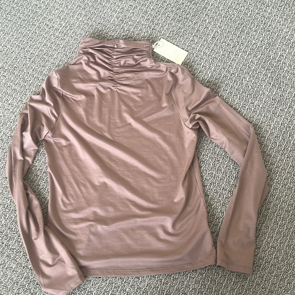 NWT A new day taupe mock scrunch neck top, size Small